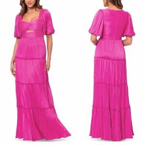 Aqua Pleated Cutout A-Line Maxi Dress In Pink Size 0 Formal Wedding Guest